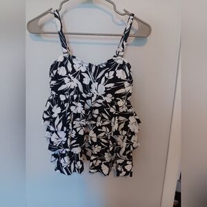 Floral Black and White Women's Swim Top